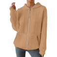thumbnail image 2 of Women Oversized Hooded Zip Up Cardigan Sweatshirts Long Sleeve Hoodie Casual Lightweight Sweater Fashion Jacket, Light Tan, XL, 2 of 7