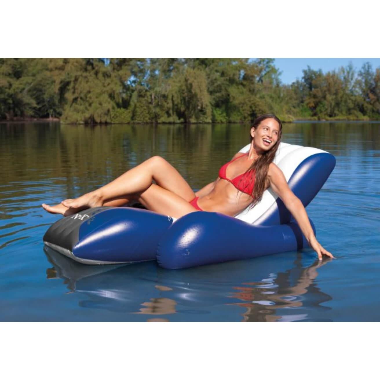 Intex Floating Recliner Lounge, Inflatable Pool Lounger with Cup Holders and Backrest