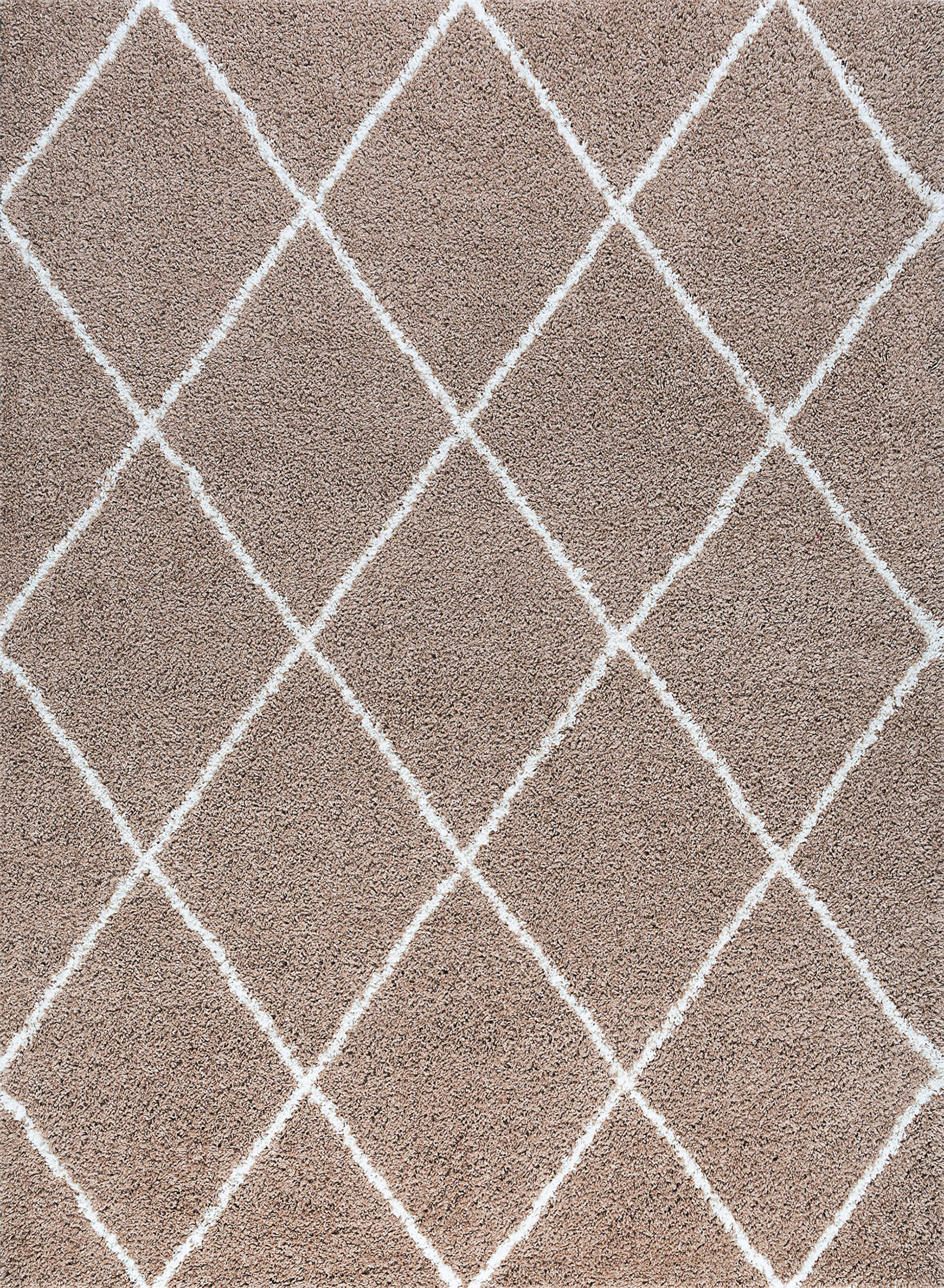 Contemporary 4x6 Area Rug Shag Thick (4' x 5'3'') Diamond Tan, White Indoor Rectangle Easy to Clean