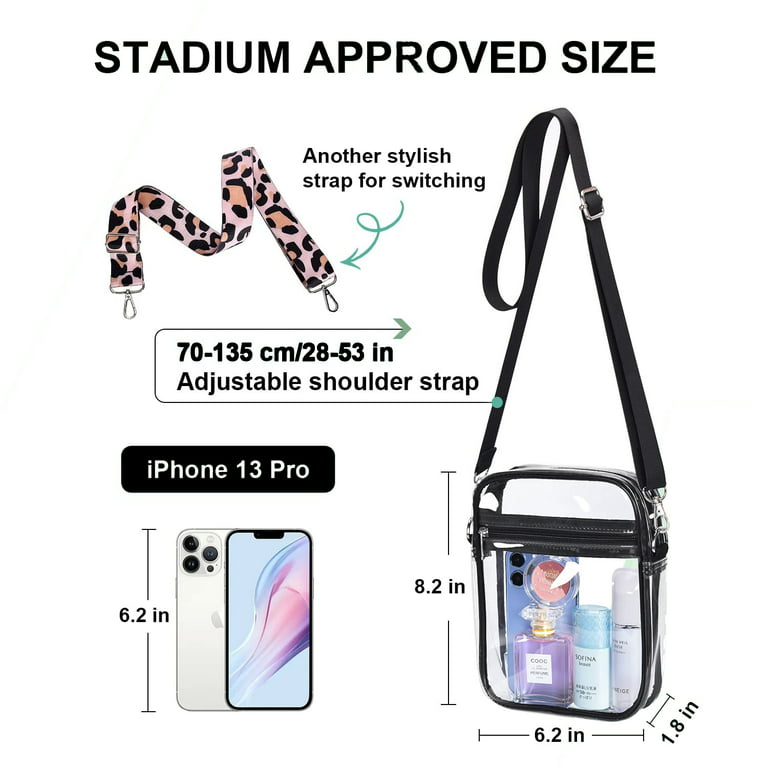 NBPOWER Clear Bag Stadium Approved, Leopard Shoulder Strap and Transparent Crossbody  Bag for Women, Clear Handbags with Interchangeable Shoulder Strap, for  Concert Sports Events & Amusement Park 