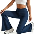 thumbnail image 4 of Felirenzacia Women's High Elastic Wasitband Skinny Flare Leggings, Seamless Fitness 4 Way Stretch Yoga Bootcut Athletic Pants, Dark Blue,S, 4 of 10