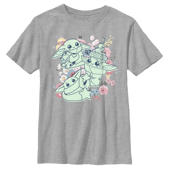 Boy's Star Wars: The Mandalorian Spring Cute Grogu Sunday Surprise  Graphic Tee Athletic Heather Small
