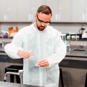 White Disposable Lab Coats, 40 GSM SMS with 3 Pockets, 100 Count, Medium