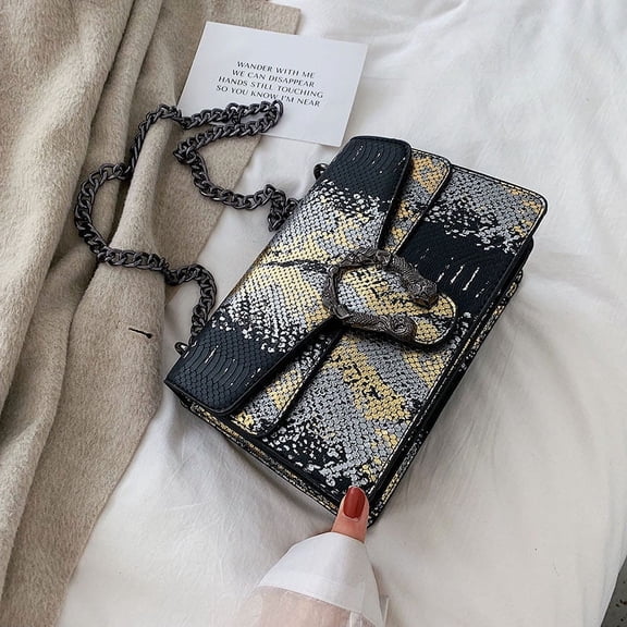 Luxurious Snakeskin Pattern Shoulder Bag - Black