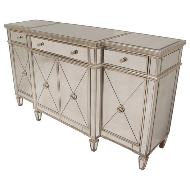 Best Master Furniture T1830 Sideboard Mirrored Sideboard, Silver & Gold
