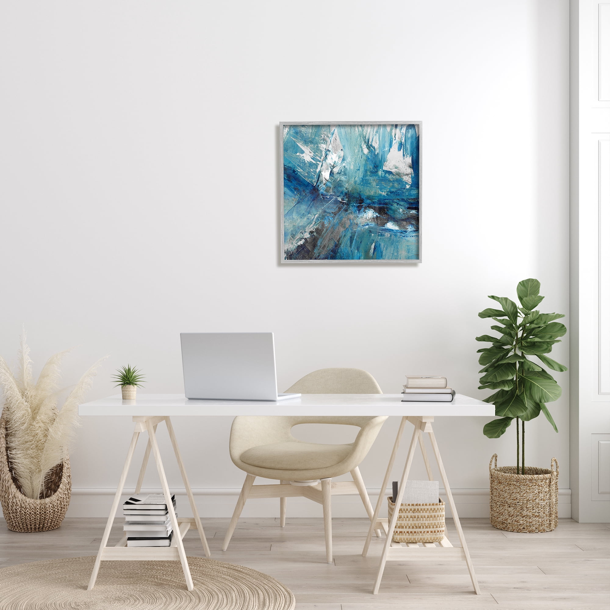 Stupell Industries Lively Blue Paint Movement Abstract Bold Composition Abstract Painting Gray Framed Art Print Wall Art, 24 x 24
