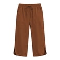 thumbnail image 5 of Oiangi Womens Capri Pants Elastic Waist Split Curved Hem Capris Casual Loose Comfy Crop Trousers with Pockets Coffee S, 5 of 7
