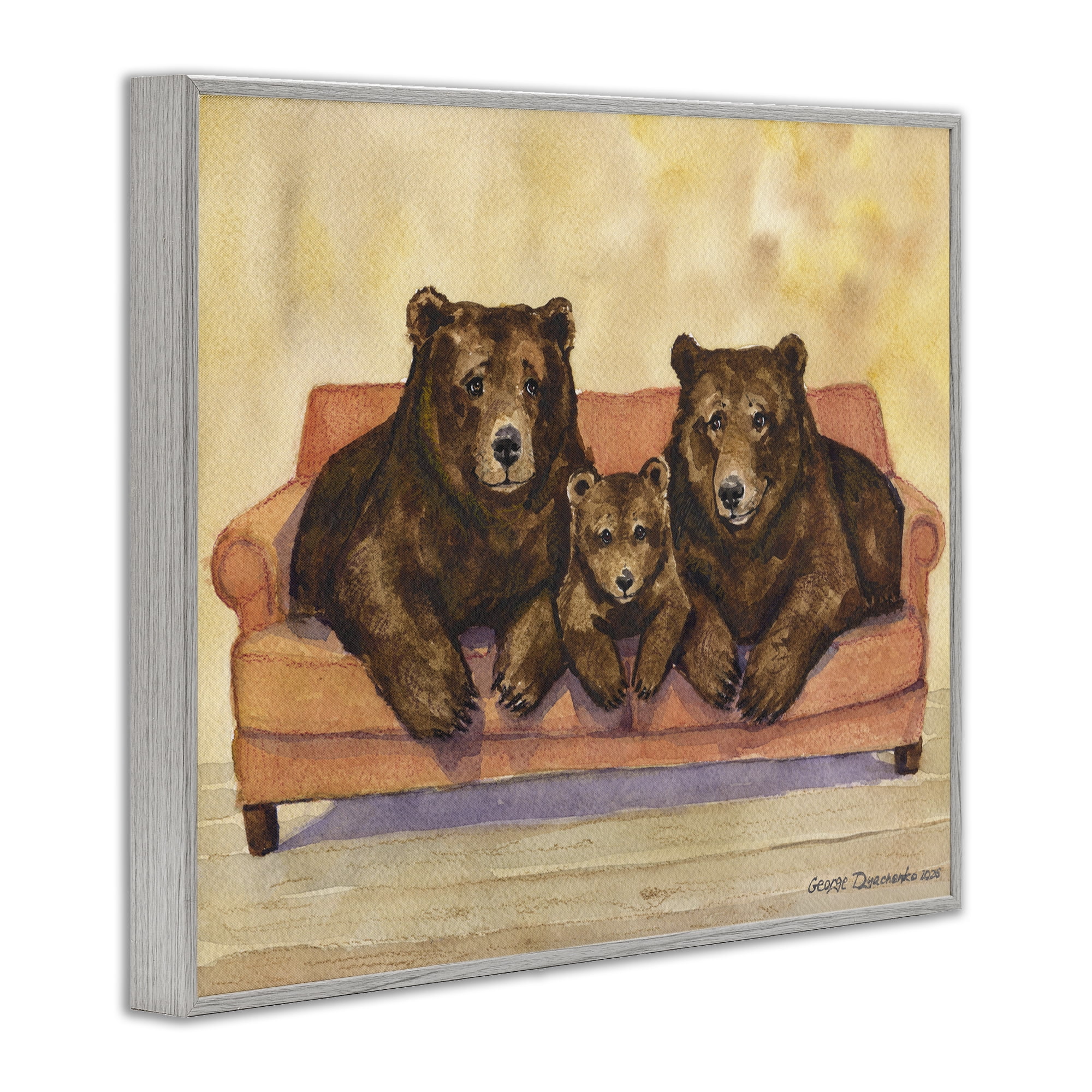 Stupell Industries Bear Family Trio Gray Framed Giclee Art, design by George Dyachenko