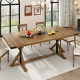 thumbnail image 2 of Blotout 79" Natural Wood Color Farmhouse Dining Table for 8-10 People, Rectangular Wood Dining Table with Wood Strip Base, Long Kitchen Table for Dining Room, Gathering, Kitchen (Natural Oak), 2 of 10