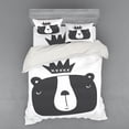 thumbnail image 2 of Ambesonne Cartoon Bedding Set 3 Pcs, Humorous Bear in Crown, Twin XL, Charcoal Grey White, 2 of 3