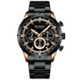 thumbnail image 1 of CURREN 8355 Luxury Business Quartz Men Watch 3ATM Waterproof Large Case Big Dial Luminous Wrist Watch Calendar Minute Second Chronograph 24-hours Three Sub-Dials Wristwatch with Alloy Strap Black, 1 of 7
