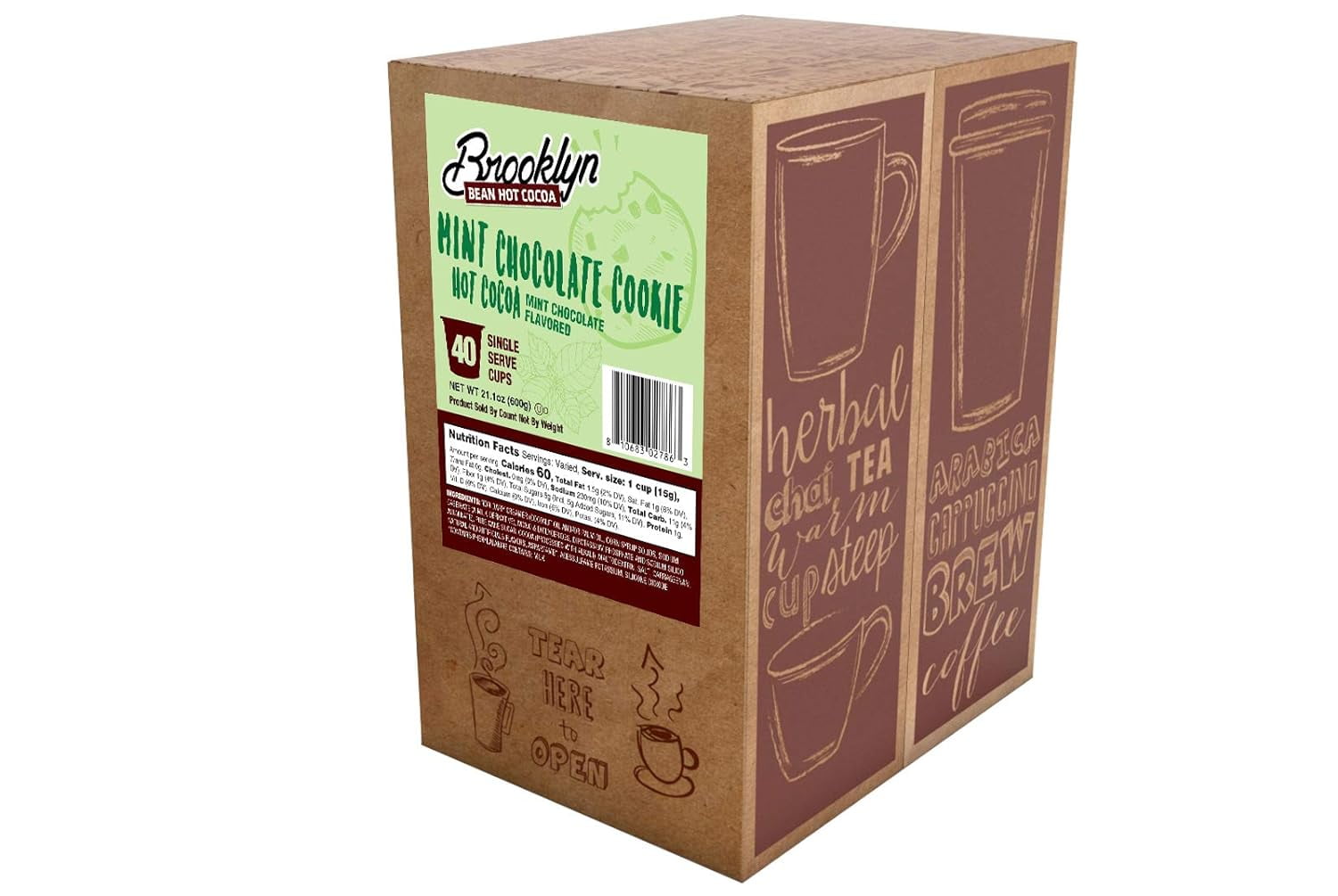 Brooklyn Bean Roastery Mint Chocolate Cookie Hot Cocoa Pods for Single-Serve Coffee Brewers, 40-Pack