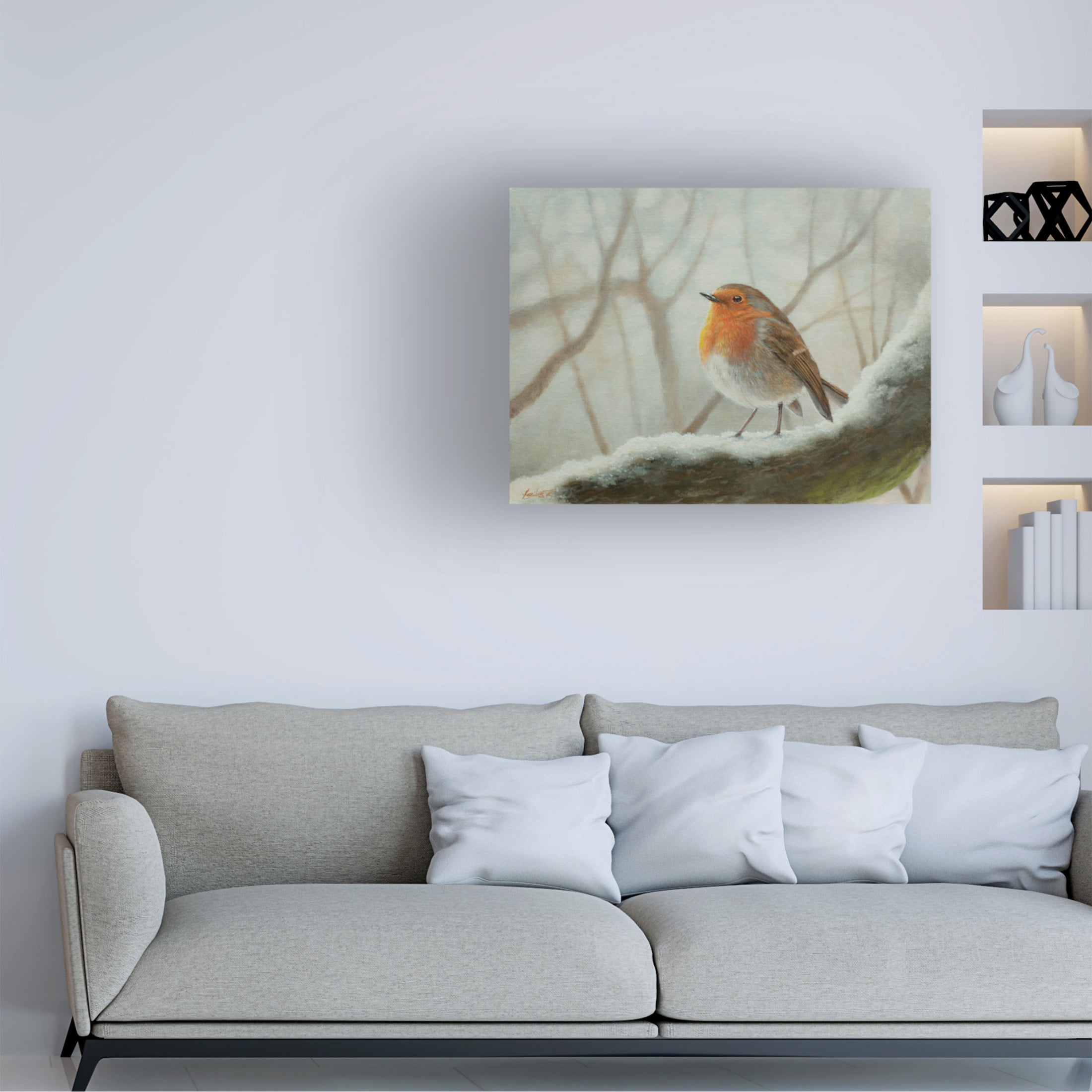 Canvas Wall Art - John Silver 'Robin in Landscape' Wall Art for Living Room, Bedroom, or Office Décor by Trademark Fine Art - 24 x 18 Inches