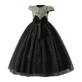 thumbnail image 2 of Huowey Girls Formal Sequins Dress Embroidery Cap Sleeves Round Neck Big Bow Long Tutu Dresses Party Gown For Birthday Celebration Elegant Gowns,Black,8-9 Years, 2 of 5