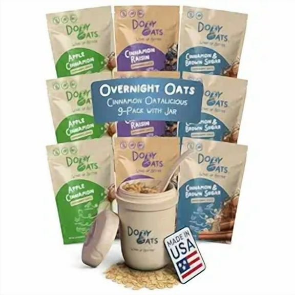Dozy Oats Cinnamon Oatalicious Overnight Oats 9-Pack With Jar - Gluten-Free, Good Source of Fiber and Protein