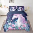 thumbnail image 2 of Feelyou 3D Magic Unicorn Twin Bedding Sets 7-Piece for Teen, Romantic Rose Flower Bedding Comforter Set, Glitter Stars Galaxy Reversible Sheet Sets, Super Cozy Room Decor, 2 of 8