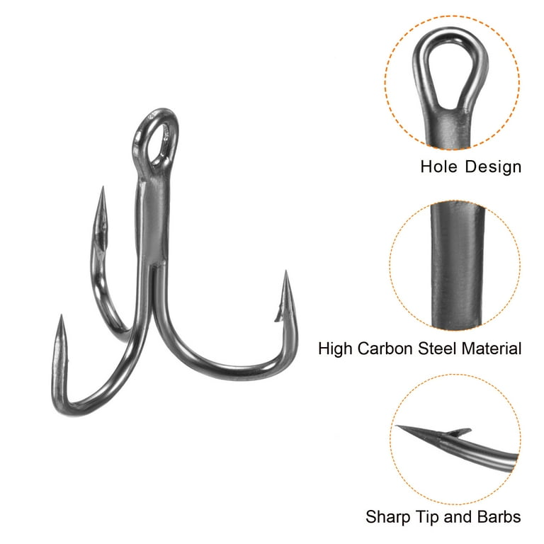 20Pcs 10# 0.55 Treble Fish Hooks Carbon Steel Sharp Bend Hook w Barbs Black