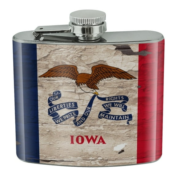 Rustic Iowa State Flag Distressed USA Stainless Steel 5oz Hip Drink Kidney Flask