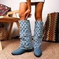 thumbnail image 4 of Shadoumai Denim Boots For Women Jeans Fold Retro Square Toe Knee High Rhinestone Stiletto High Heel Dress Boot, 4 of 9