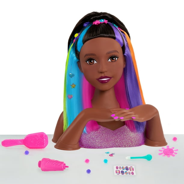 Barbie Rainbow Sparkle Deluxe Styling Head, Black Hair, Ages 3 + - Walmart.com - Walmart.com