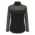 thumbnail image 4 of Arlun Sparkly Sequin Mesh Splicing Neck Tops for Women Long Sleeve Sheer See Through T-Shirts Lightweight Soft Comfy Fashion Solid Color Carnival Festival Outfits Black L, 4 of 5