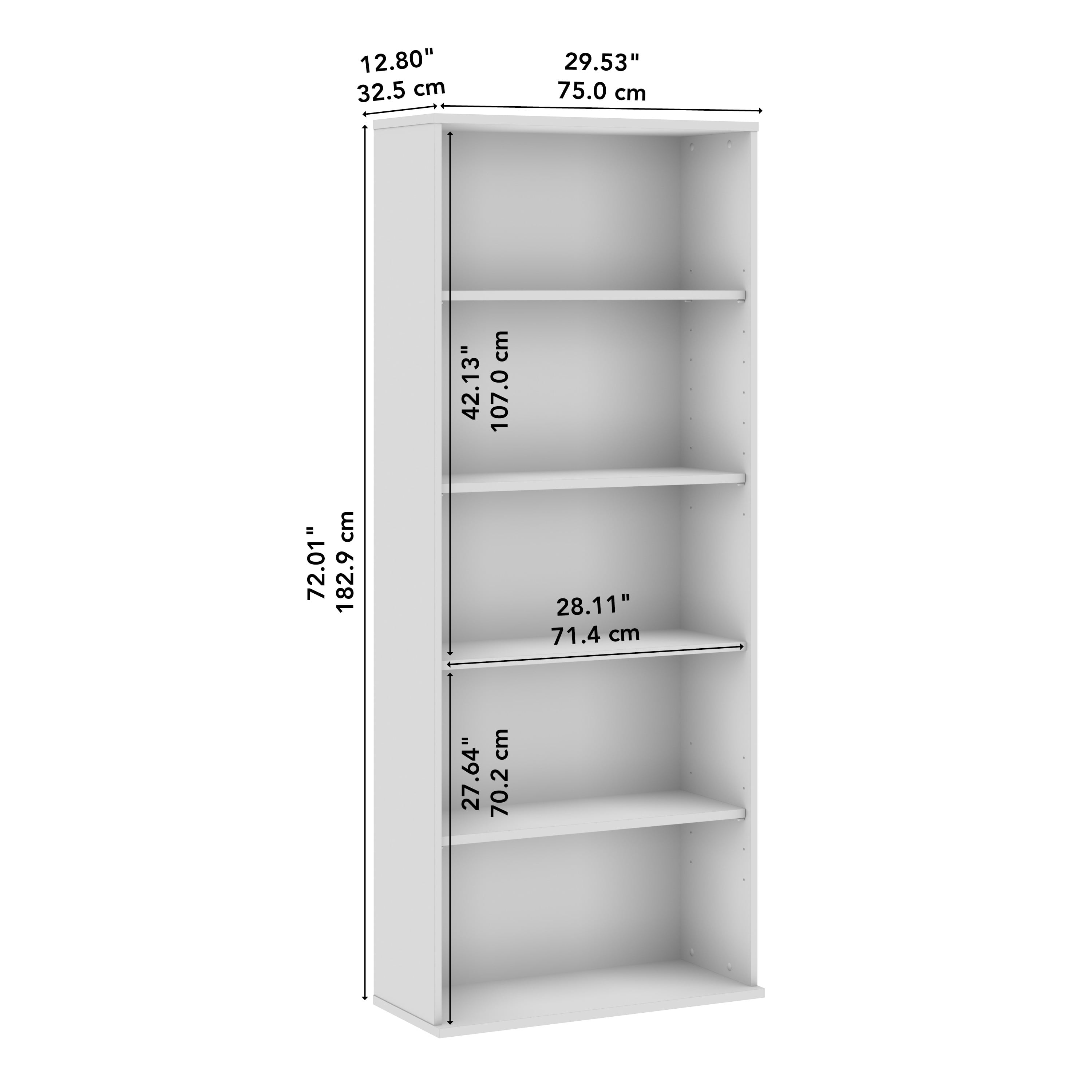 Bush Business Furniture Hustle Tall 5 Shelf Bookcase in White