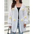 thumbnail image 5 of Female Sweaters Floral V-Neck Long Sleeve Sweater Open Front Knit Buttonless Trendy Sweater Outerwear White One Size, 5 of 9