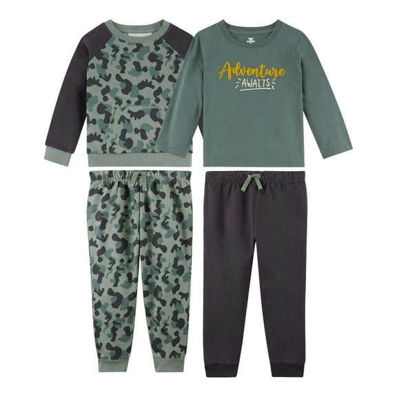 Koala Kids' Boys' Toddlers' Camo 4-Piece T-Shirt and Jogger Set, Green 18M