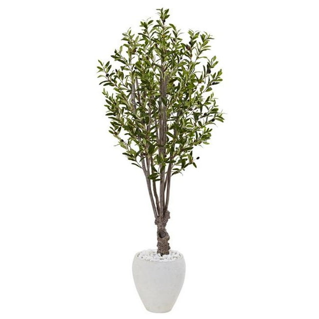 Nearly Natural 5860 5 ft. Olive Tree in White Oval Planter
