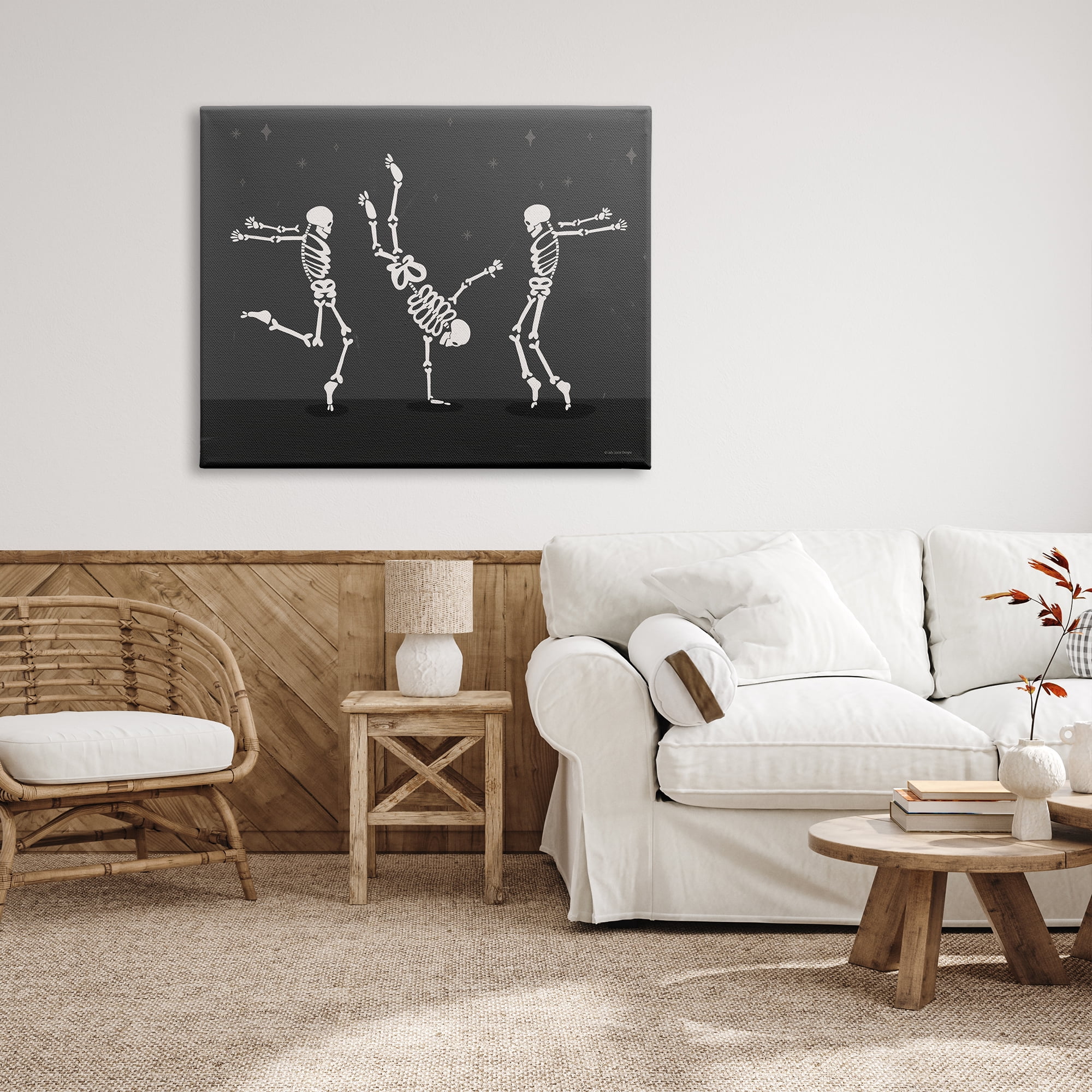 Stupell Industries Three Dancing Skeletons Holiday Painting Gallery Wrapped Canvas Print Wall Art, 48 x 36