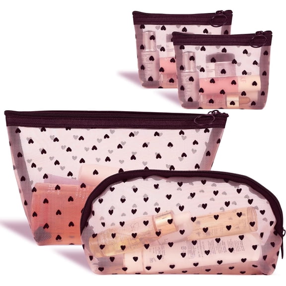 Mesh Makeup Bags,4PCS Mesh Cosmetic Bags for Women Mini Zipper Mesh Bags Portable Travel Organizing Pouch Purse Makeup Pouches Bags Travel Accessories