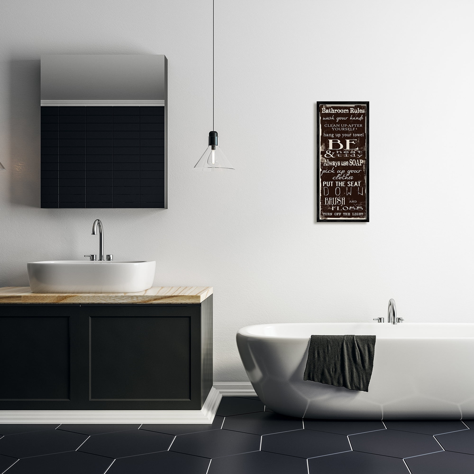 Stupell Industries Bathroom Rules Chocolate White, 10 x 24,Design by Taylor Greene