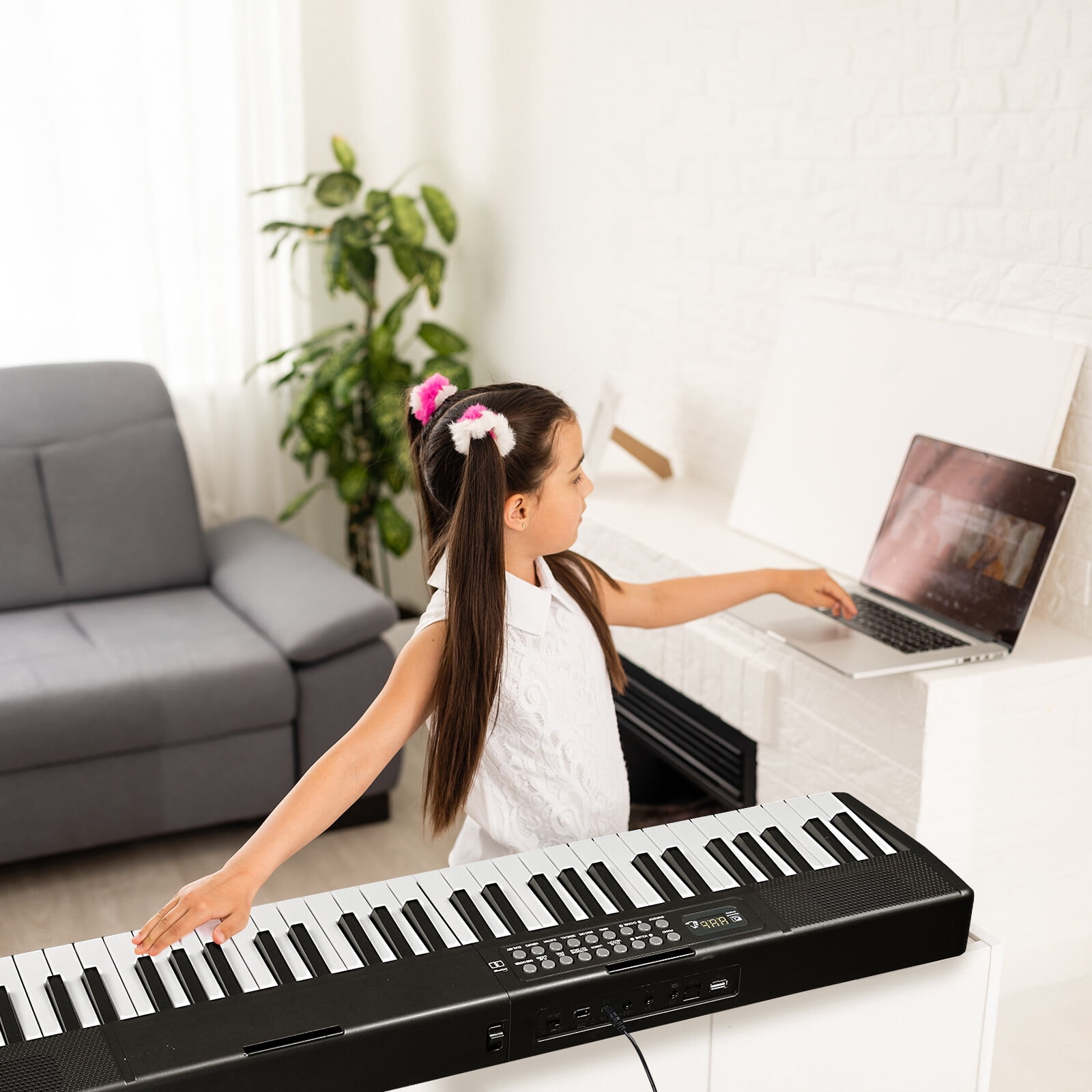LINJH 61Key Folding Piano Semi-Weighted Standard Keyboards Digital Piano,Bluetooth,Bag