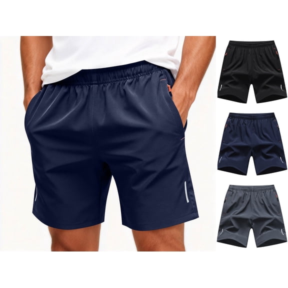 Domuza Mens Outdoor Running Shorts Quick Dry Lightweight Gym Shorts with Zipper Pockets Blue 2XL