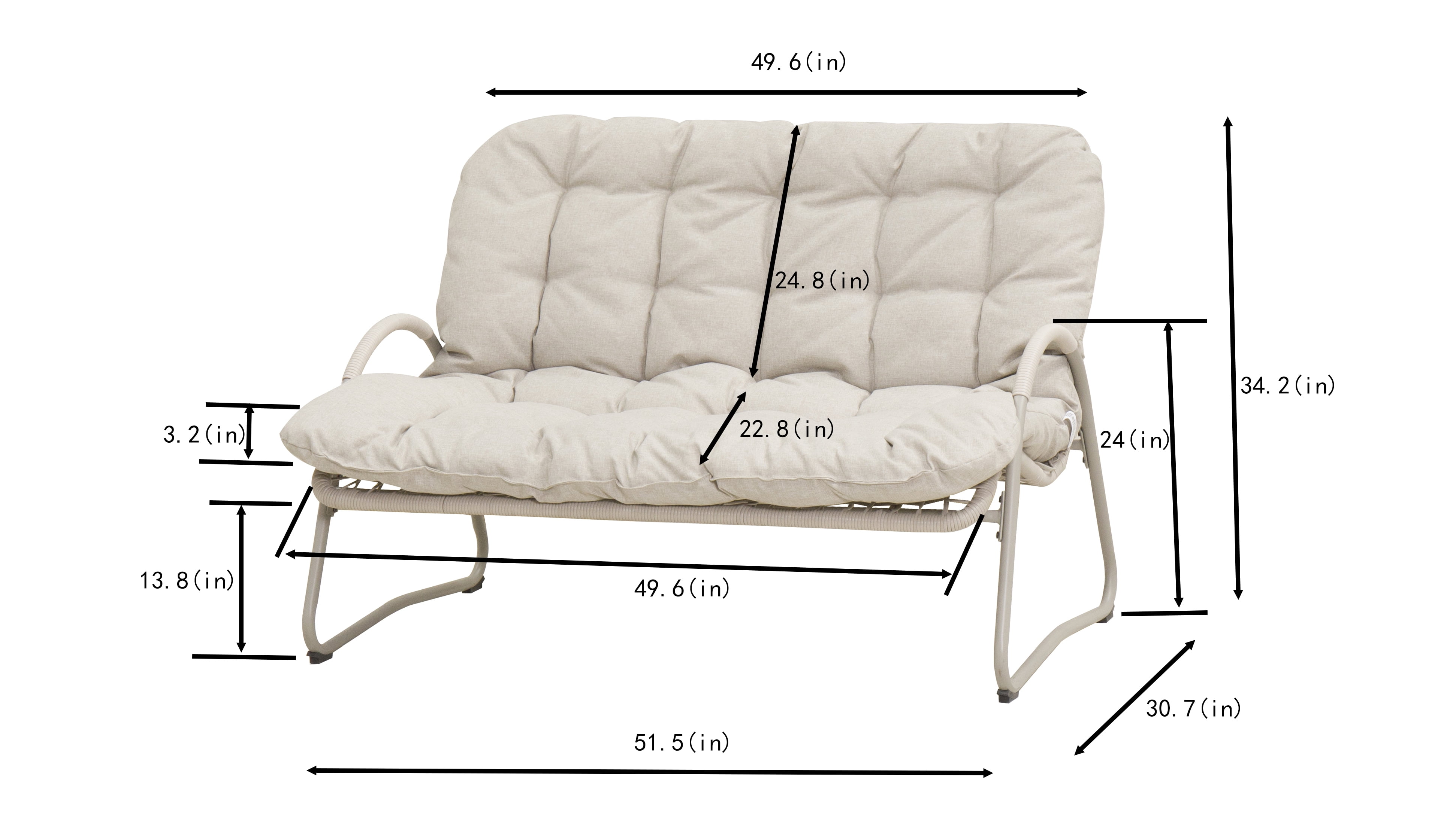 Outdoor Leisure Chair, Metal Frame Double Seat Chair for Garden Backyard Patio, Off White