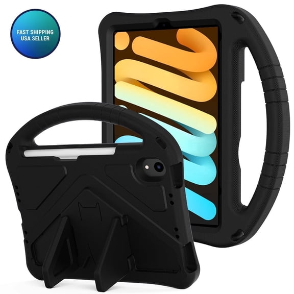 AMZER Case for Apple iPad mini 6th Generation (2021) 8.3-inch,Shockproof EVA Foam Kids Friendly Handle Lightweight Protective Shell Back Kickstand Cover for iPad mini 6,Black