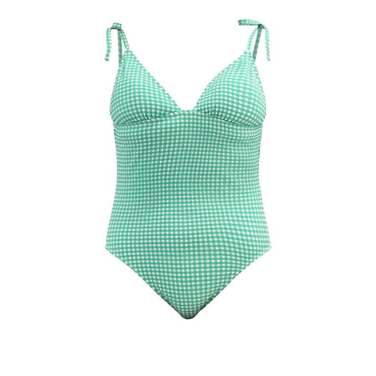 ★PISCESS★Plaid Check One-Piece Swimsuit★Mint★大人気★ Time and Tru Women's and Women's Plus Gingham One Piece