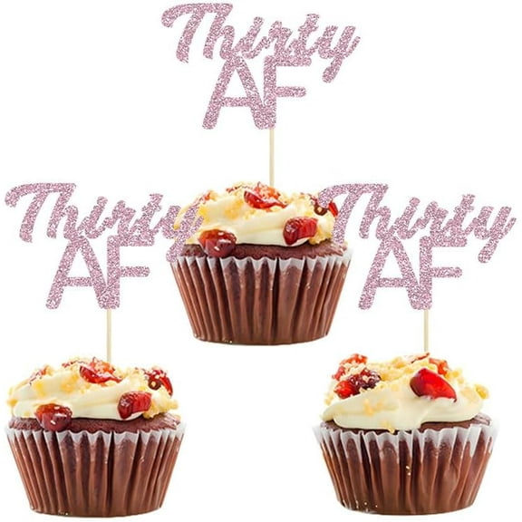 12pcs Pink Glitter Thirty AF Cupcake Toppers Cheers to 30 Hello 30 Dirty Thirty,30th Birthday Decorations for 30th Wedding Anniversary Retirement Birthday Party Cake Decorations Supplies