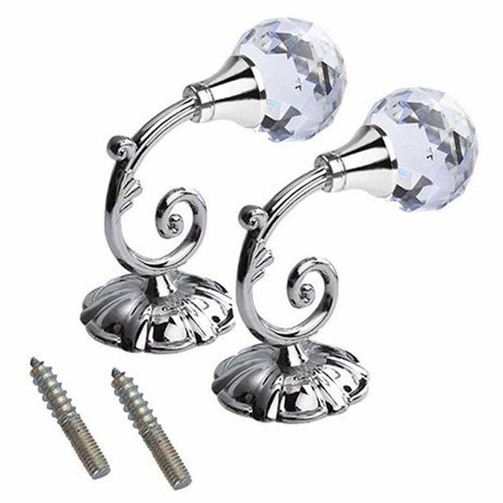 Curtain Holdback, 2Pcs Wall Mounted Drapery Tiebacks with Clear Crystal Ball, Metal Decorative