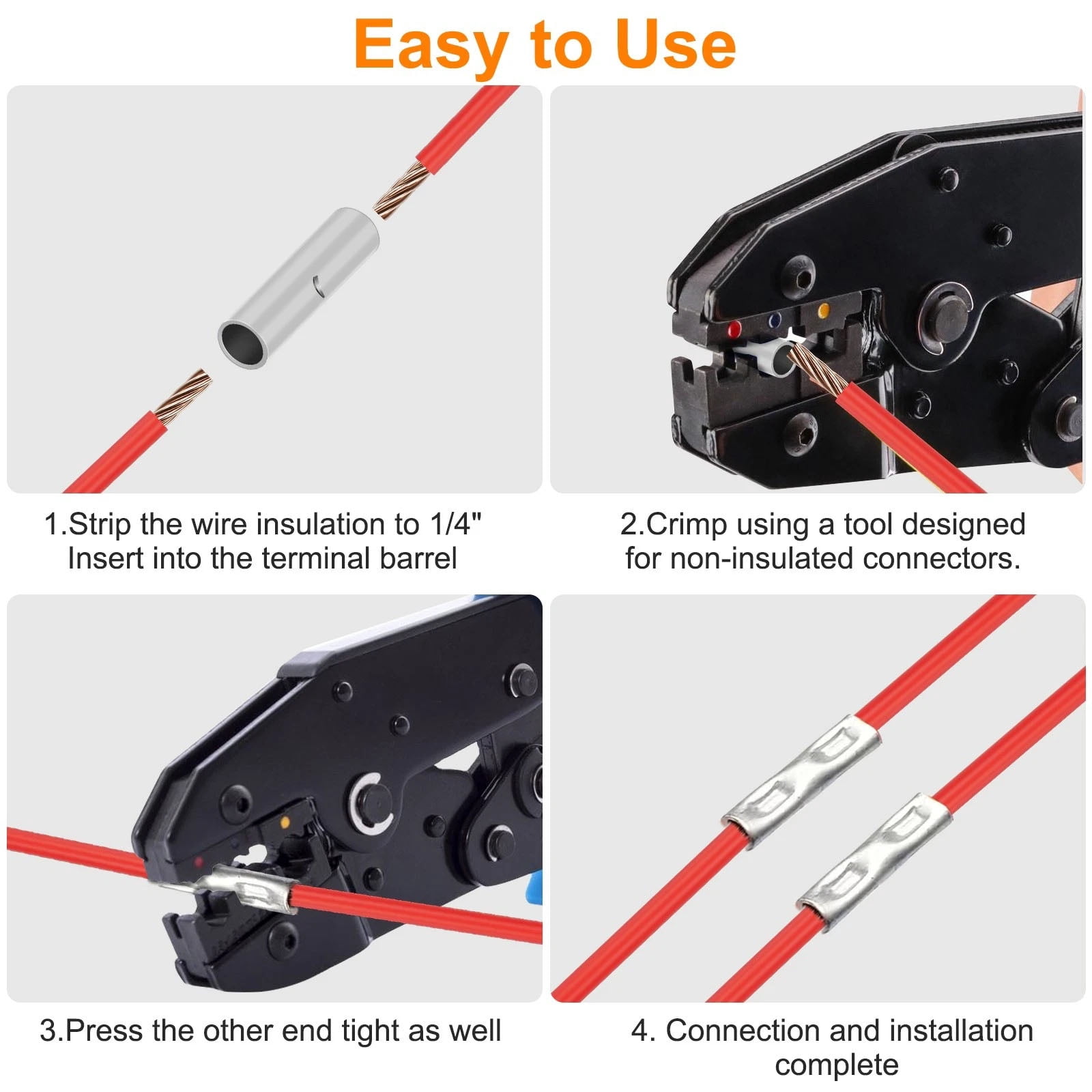 TAPDRA Seamless Copper Butt Connectors Kit Low Resistivity Corrosion Resistance For Automotive Marine Electrical Systems