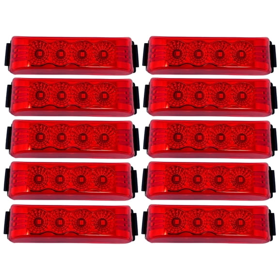 4"x1" Red Thin Line LED Trailer Side Marker & Clearance Lights 10x, Clear Lens