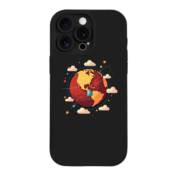 Stylish Yellowing Resistant Lightweight iPhone 15 Pro Case - Globe Design with Stars and Clouds Perfect for Space Exploration Enthusiasts