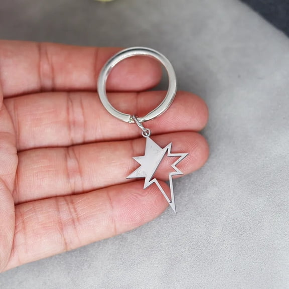 Fashion North Star Pendant Keychains for Women Men Trendy Stainless Steel Key Chain Jewelry Gift Geometric Keyrings