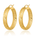 thumbnail image 3 of 14K Solid Yellow Gold Medium Hoop Earrings, 3 of 5