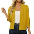thumbnail image 2 of BXINGOHAI Womens 3/4 Sleeve Cropped Cardigans Lightweight Casual Open Front Sweaters Yellow M, 2 of 6