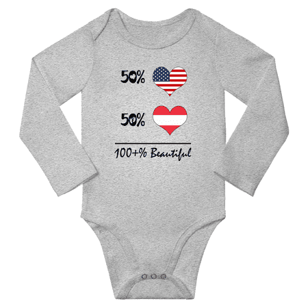 

50% Austrian + 50% American = 100+% Beautiful Baby Long Sleeve Romper (Gray 6 Months)