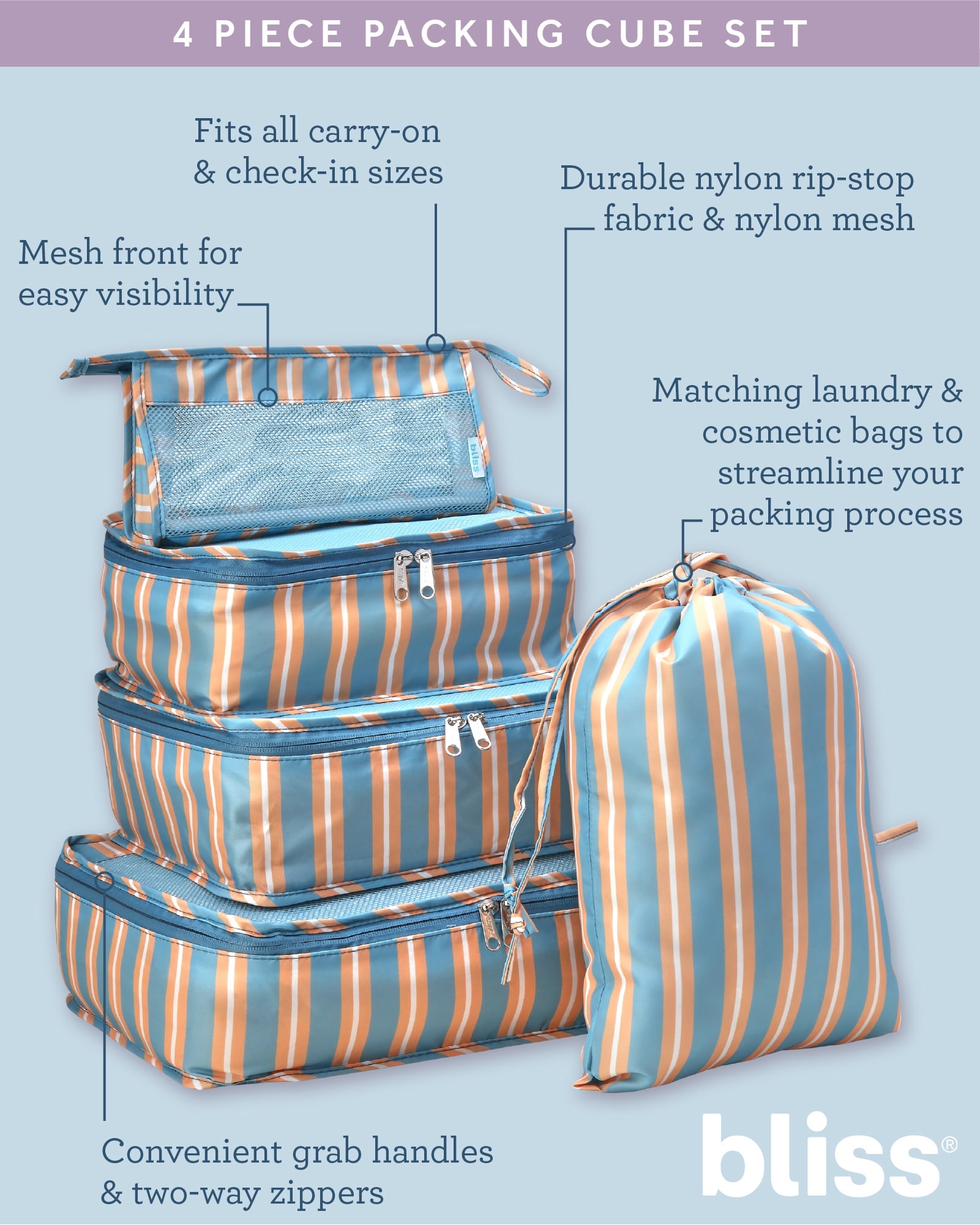 Bliss Packing Cubes Compression Bags Organizer for Luggage with Laundry Bag 5 Piece Set