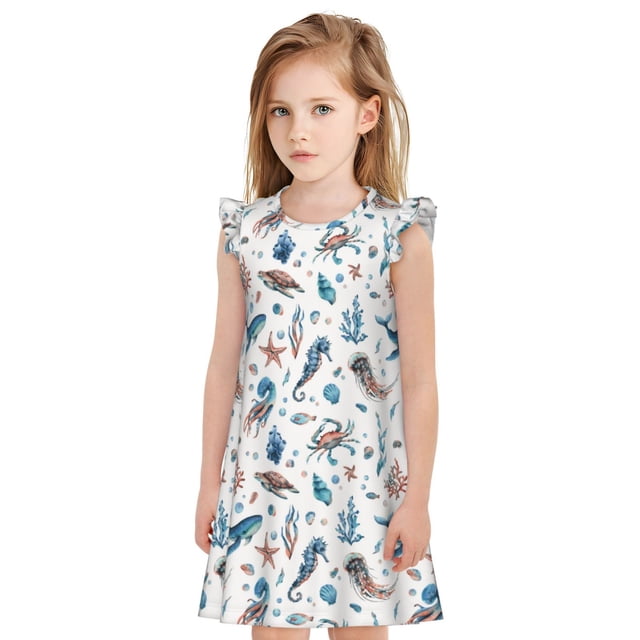 Balery Undersea Animals Camisón de princesa para niñas, pijama de algodón con mangas abullonadas, suave y bonito.-XX-Large