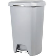 Hefty 12.1 Gallon Trash Can, Plastic Soft Close Step On Kitchen Trash Can, Gray