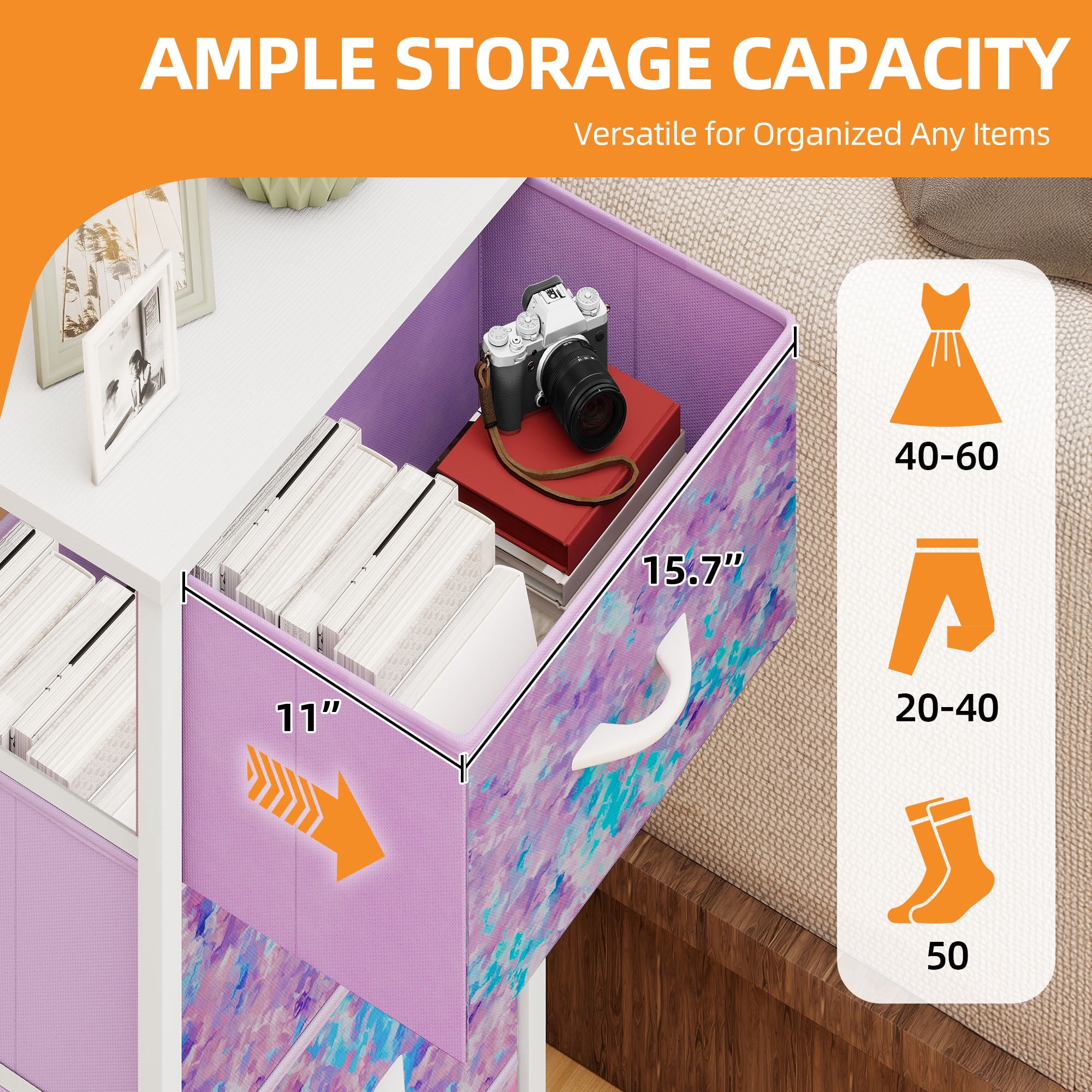 Uforic 4 Drawer Dresser Fabric Chest of Drawers Furniture Storage Organizer for Living Room,,Hallway, Tie-dye Purple